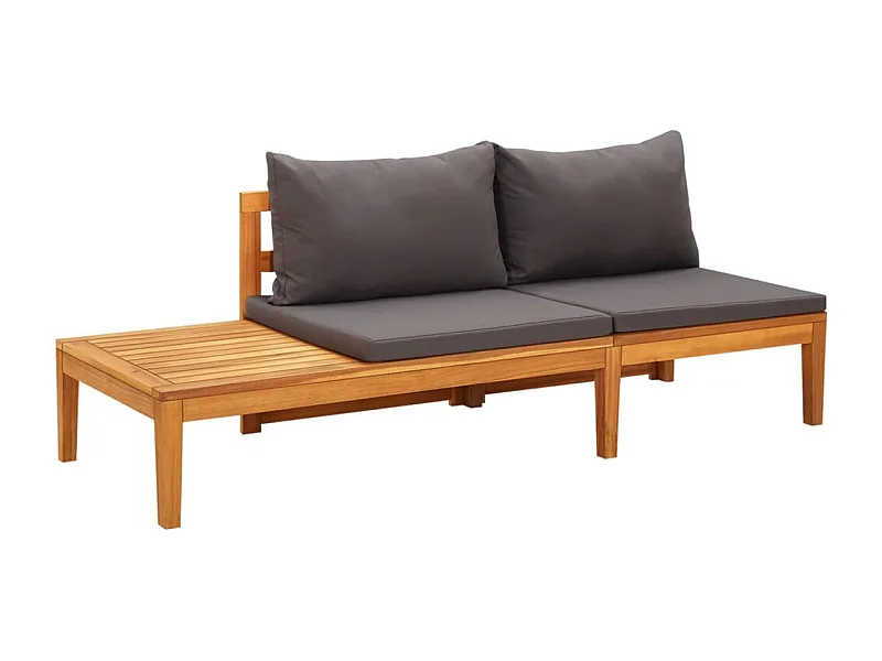 Banc de jardin avec table avec coussins gris foncé Teck solide FR308022