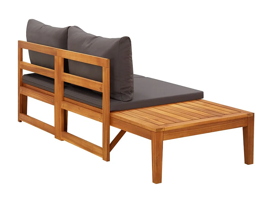 Banc de jardin avec table avec coussins gris foncé Teck solide FR308022