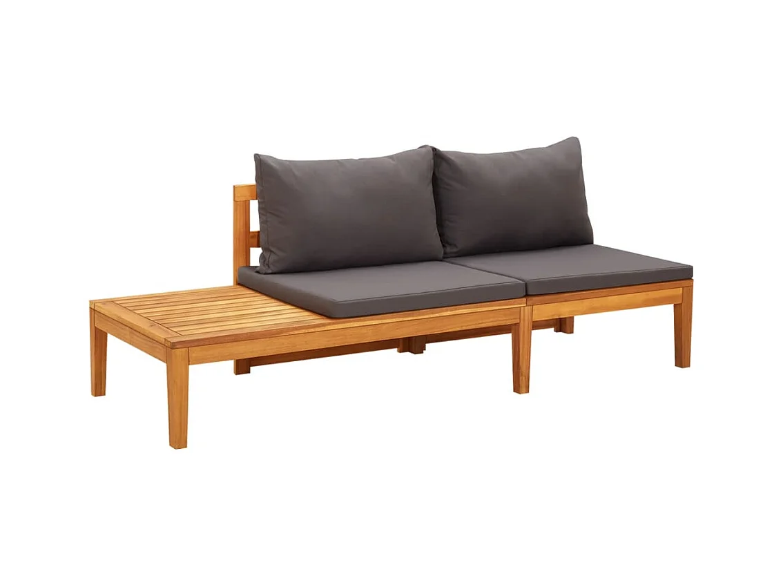 Banc de jardin avec table avec coussins gris foncé Teck solide FR308022