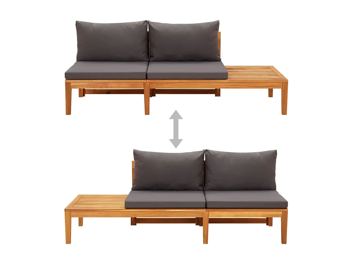 Tuinbank met tafel en donkergrijze kussens massief acaciahout BE226370