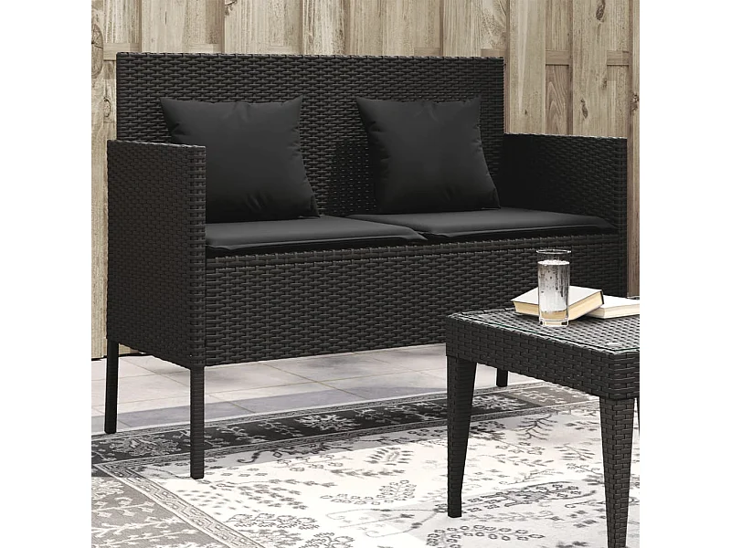 Tuinbank met kussens poly rattan zwart BE402245