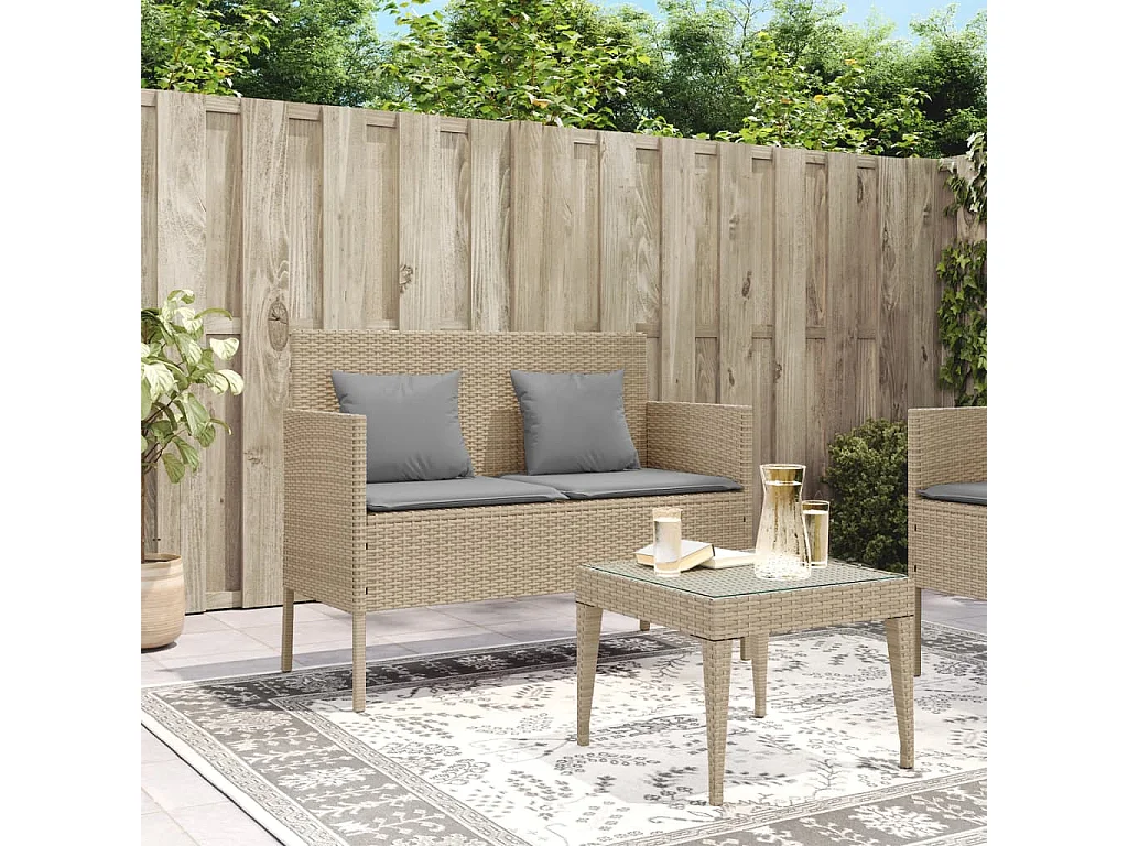 Banco de jardín con cojines ratán sintético beige ES323879