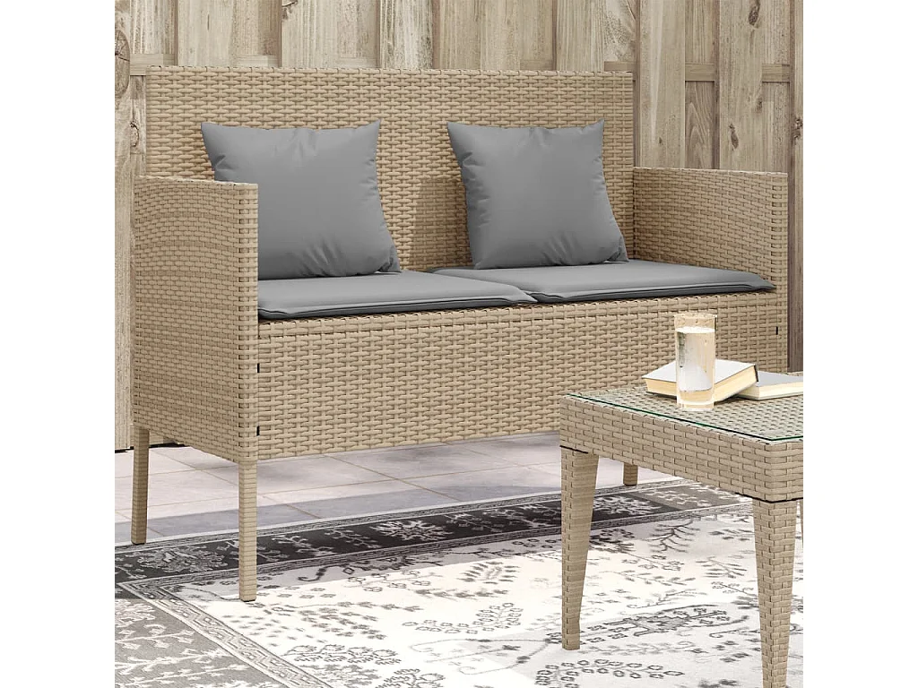 Tuinbank met kussens poly rattan beige BE716472
