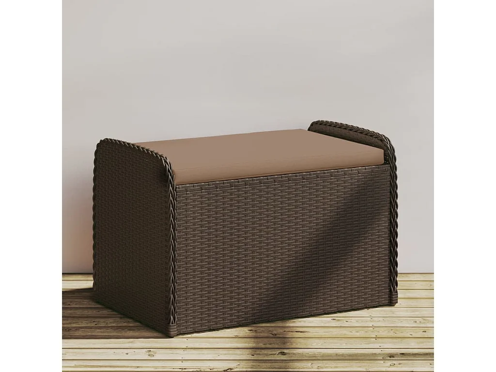 Banc de rangement et coussin marron 80x51x52 cm résine tressée FR901067