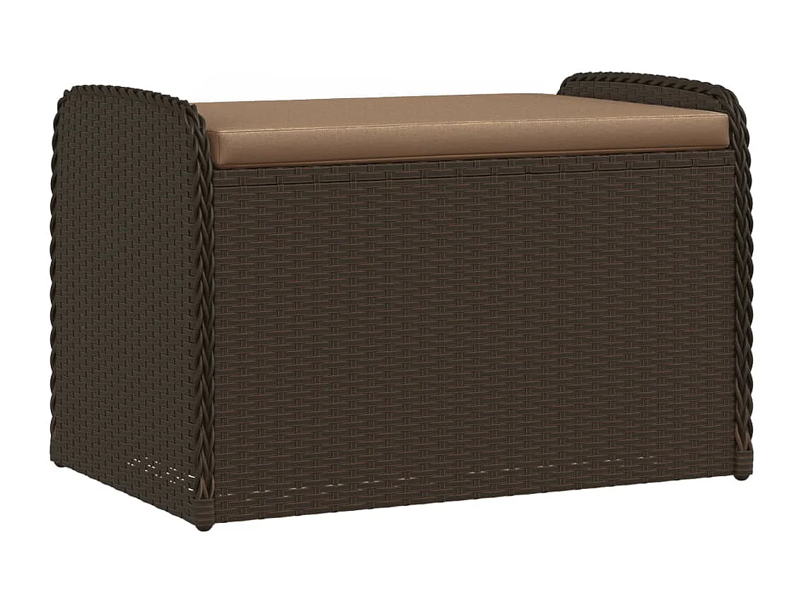 Banc de rangement et coussin marron 80x51x52 cm résine tressée FR901067