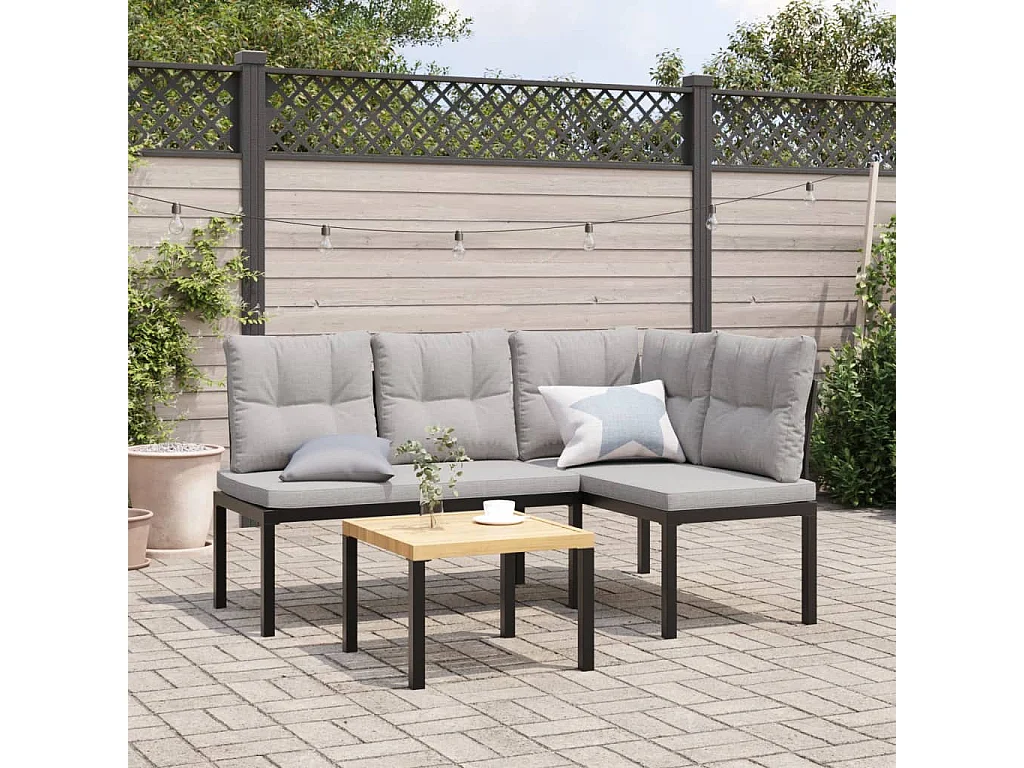 Lot de 2 Bancs de jardin avec coussins acier enduit de poudre FR261207