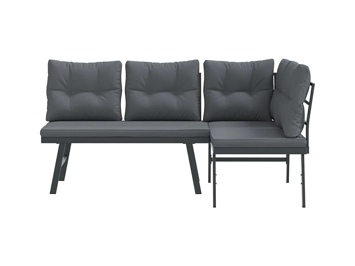 Lot de 2 Bancs de jardin avec coussins acier enduit de poudre FR573136