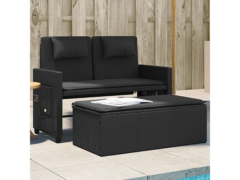 Banc inclinable de jardin avec coussins noir résine tressée FR273299
