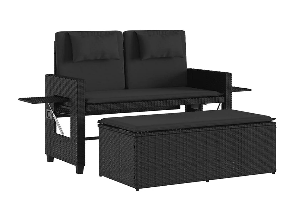 Banc inclinable de jardin avec coussins noir résine tressée FR273299