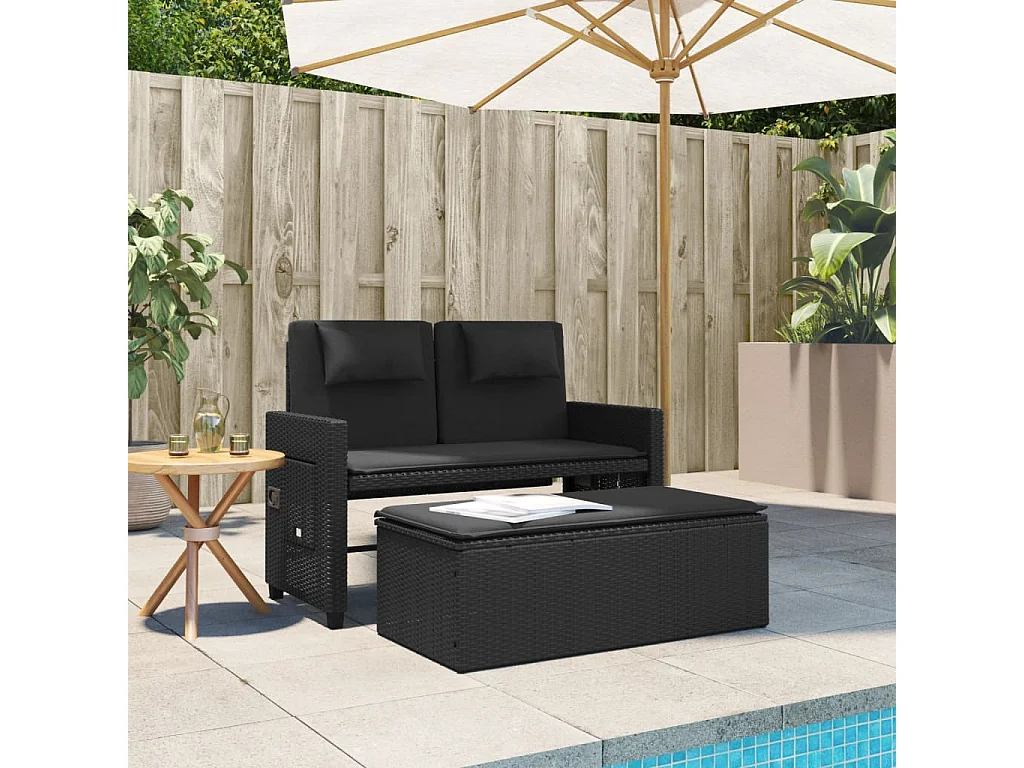 Banc inclinable de jardin avec coussins noir résine tressée FR273299