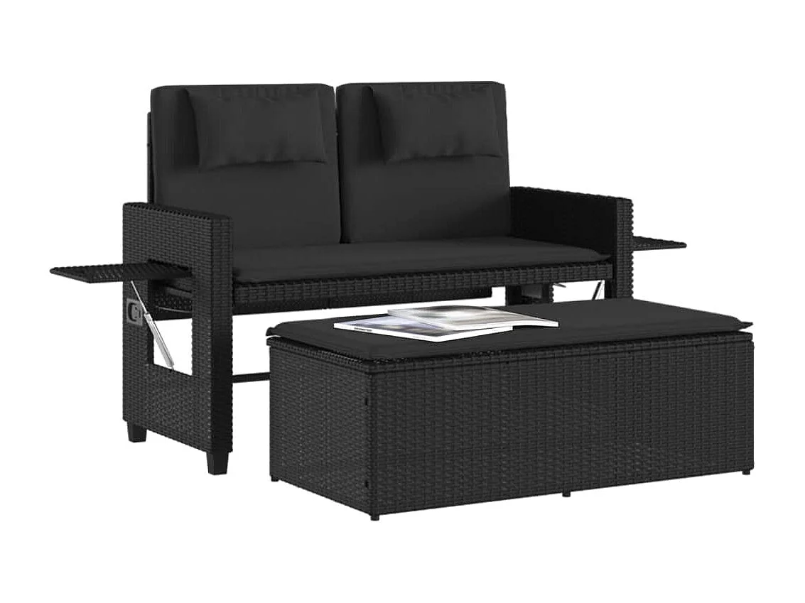 Banc inclinable de jardin avec coussins noir résine tressée FR273299