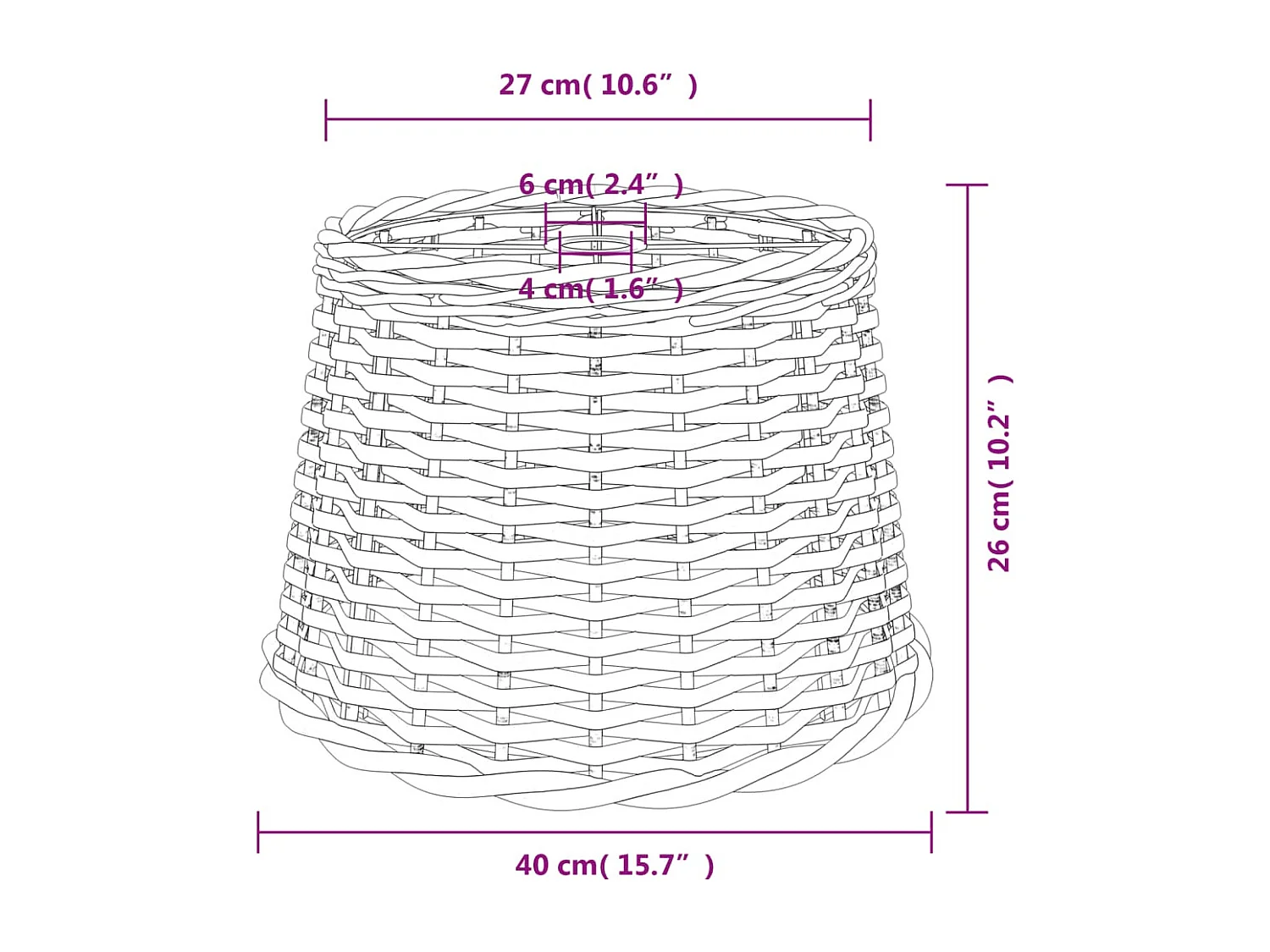 Plafondlampenkap Ø40x26 cm wicker wit BE690186