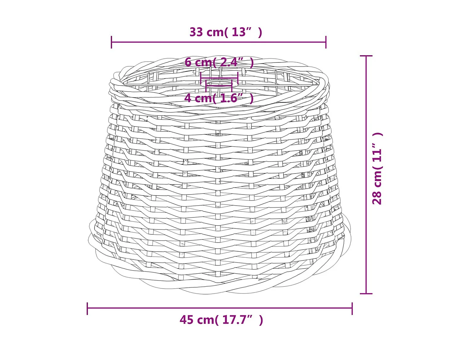 Pantalla para lámpara de techo mimbre blanco Ø45x28 cm ES682853