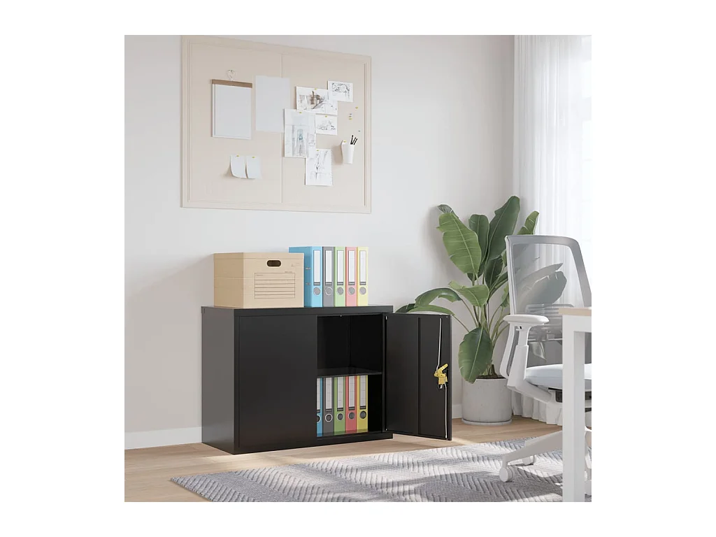 Armoire de bureau - Classeur noir 90x40x70 cm acier FR229757