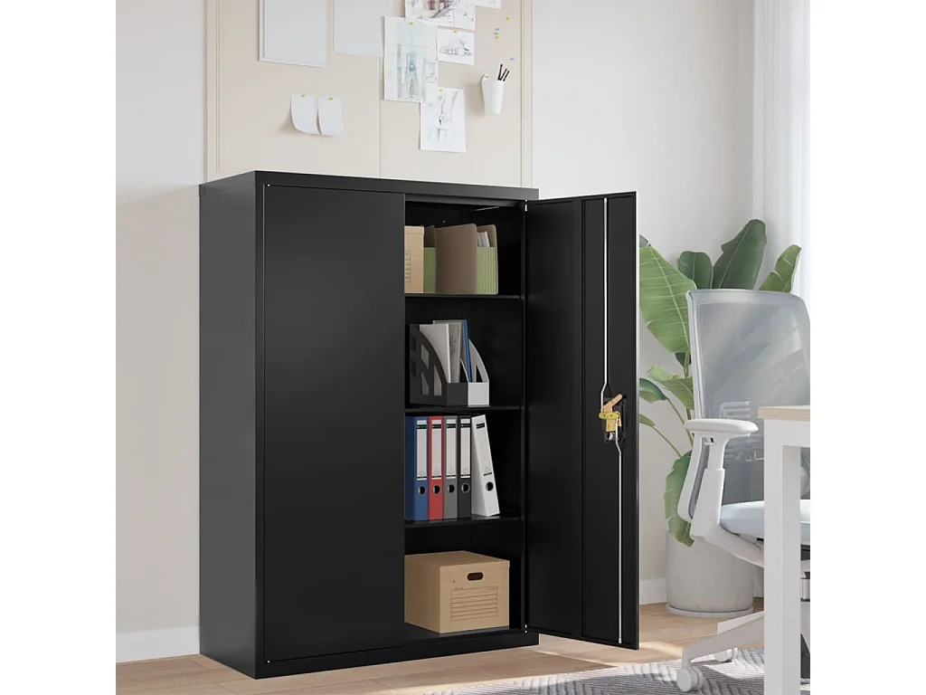 Armoire de bureau - Classeur noir 90x40x140 cm acier FR718086