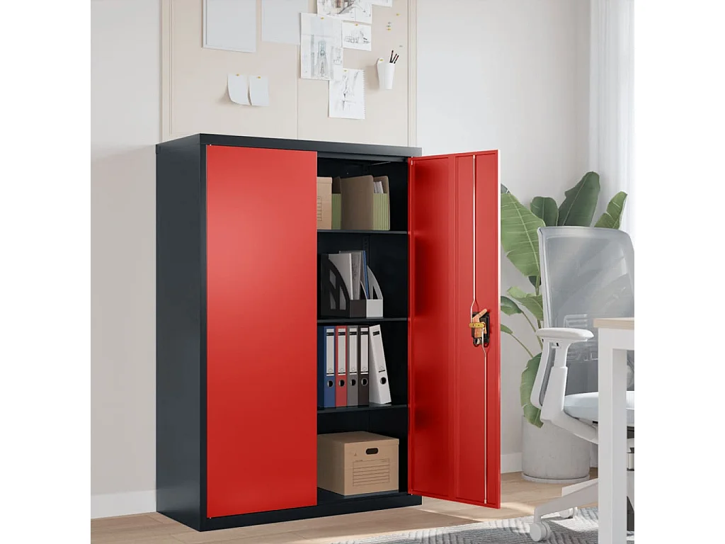 Armoire de bureau - Classeur anthracite et rouge 90x40x140 cm acier FR842286