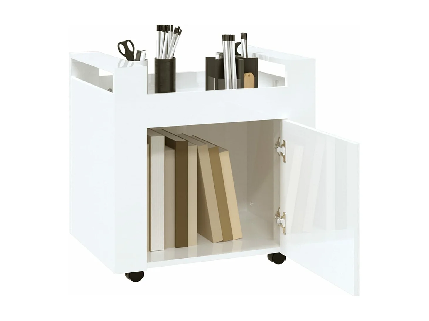 Carrinho secretária 60x45x60cm deriv. madeira branco brilhante PT208997