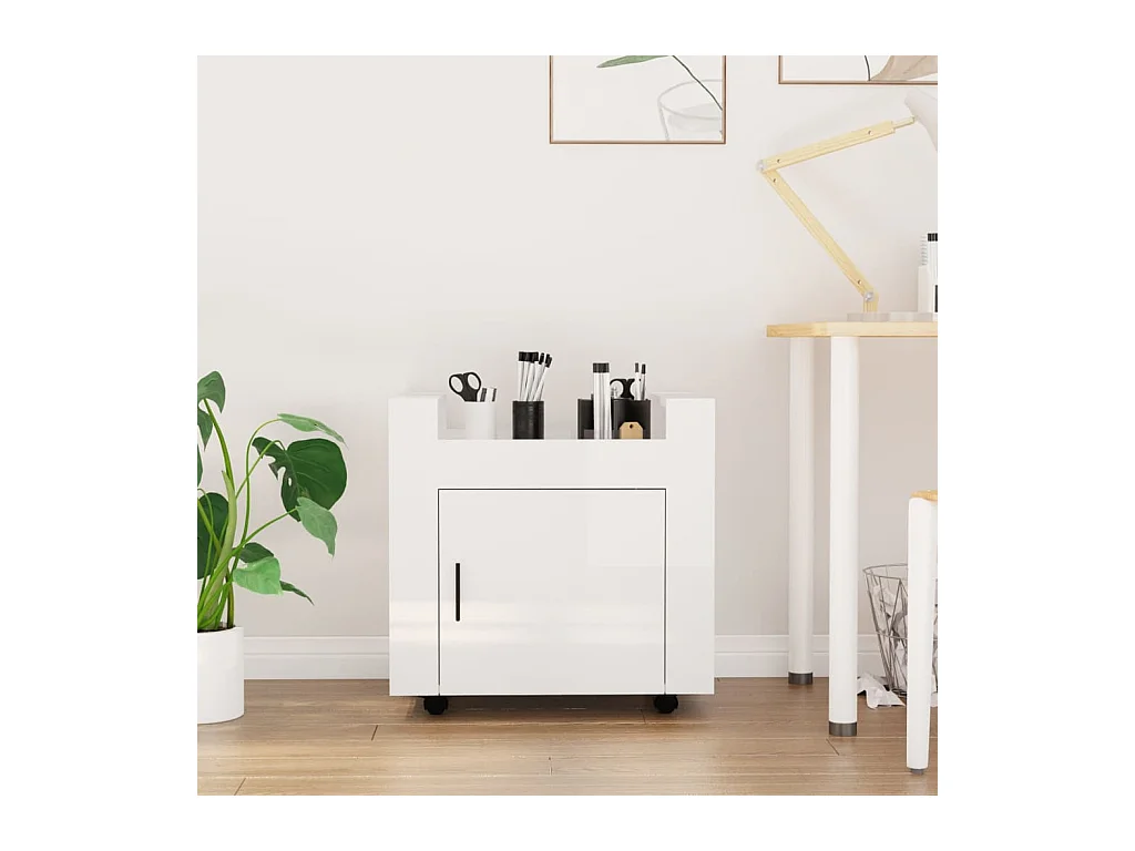 Armoire de bureau - Chariot de bureau Blanc brillant 60x45x60 cm Bois d'ingénierie FR989051