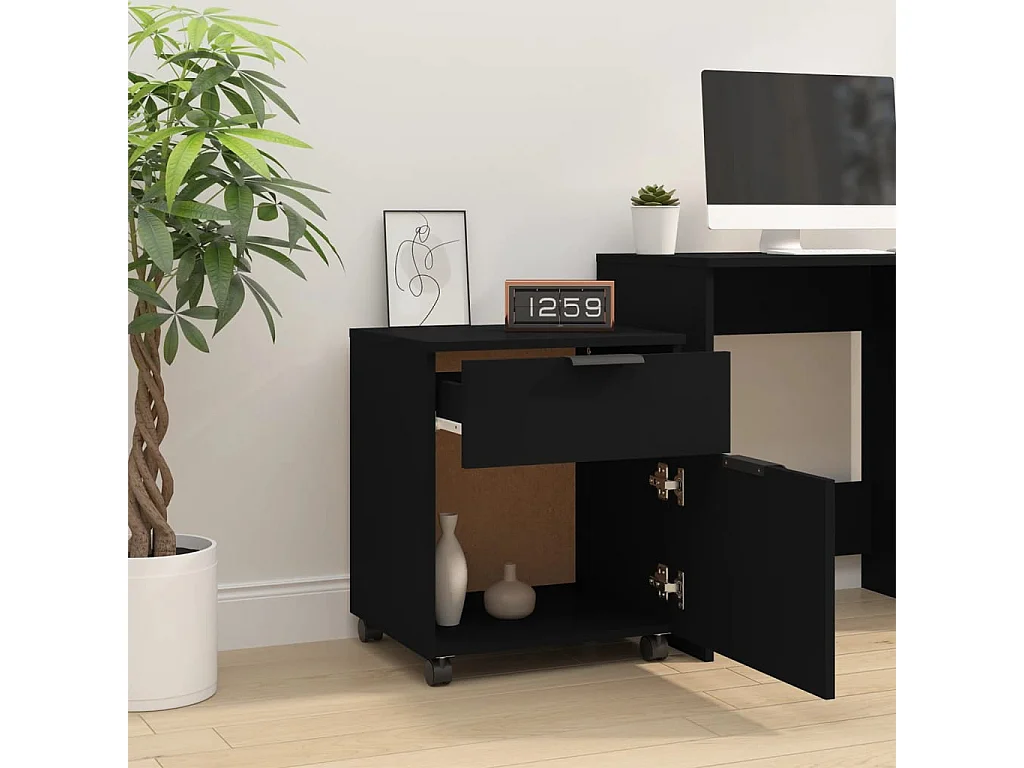 Armoire de bureau - Classeur mobile avec roues noir 45x38x54 cm bois d'ingénierie FR256648