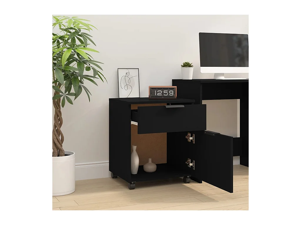 Armoire de bureau - Classeur mobile avec roues noir 45x38x54 cm bois d'ingénierie FR256648