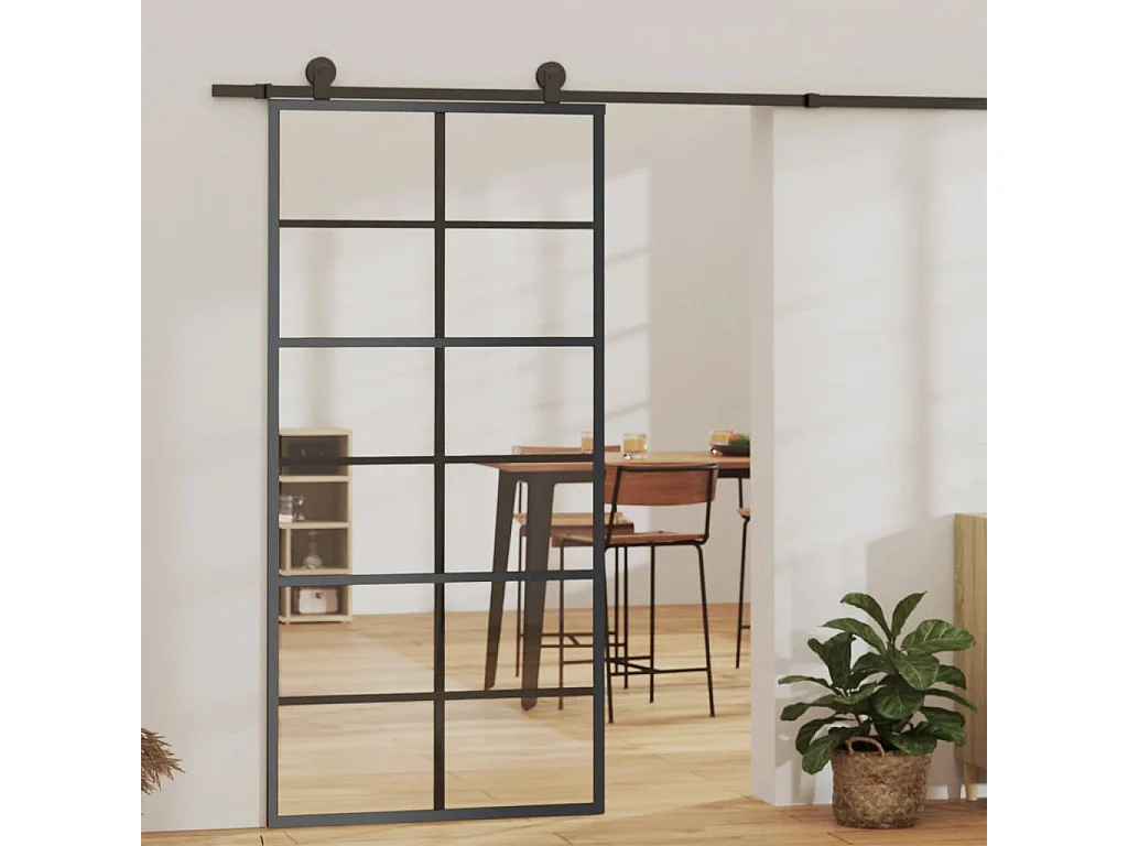 Porte coulissante Verre ESG et aluminium 90x205 cm Noir FR626373