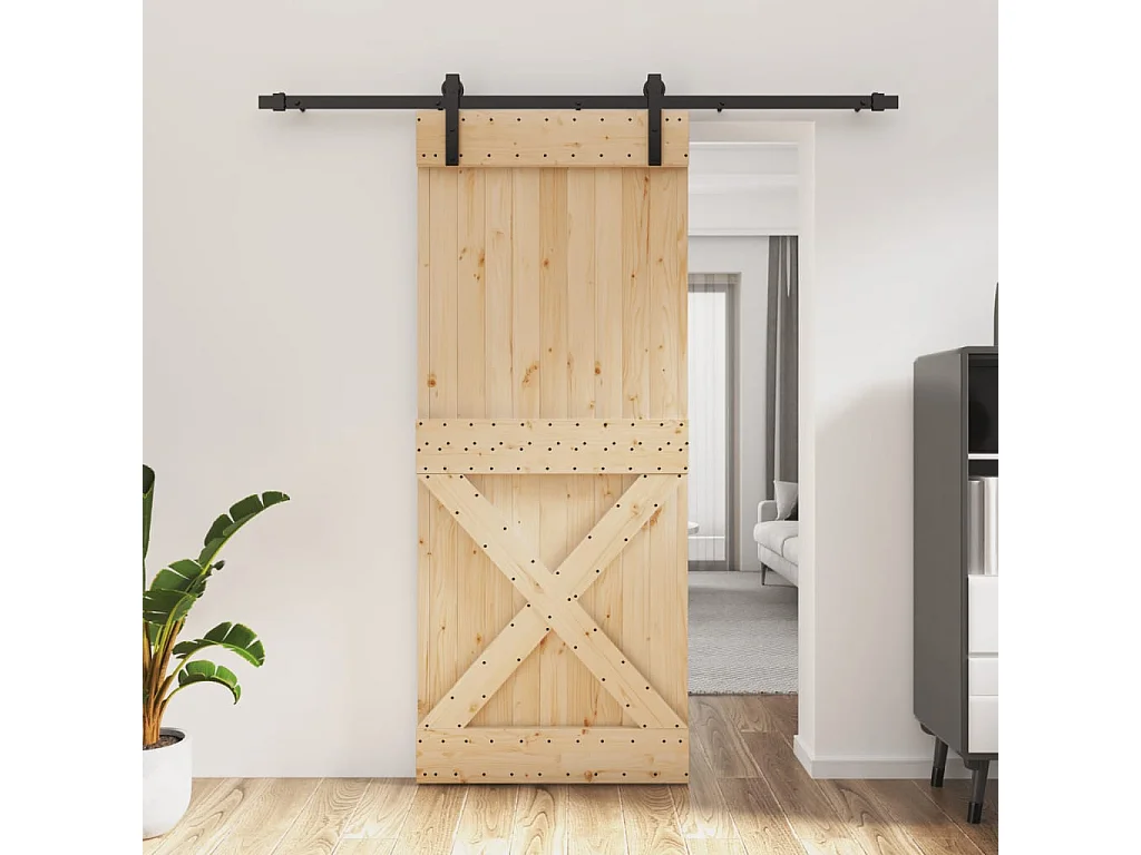 Porte coulissante et kit de quincaillerie 85x210 cm pin massif FR555050