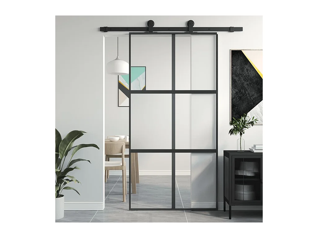 Porte coulissante noir 102,5x205 cm verre trempé aluminium FR564722