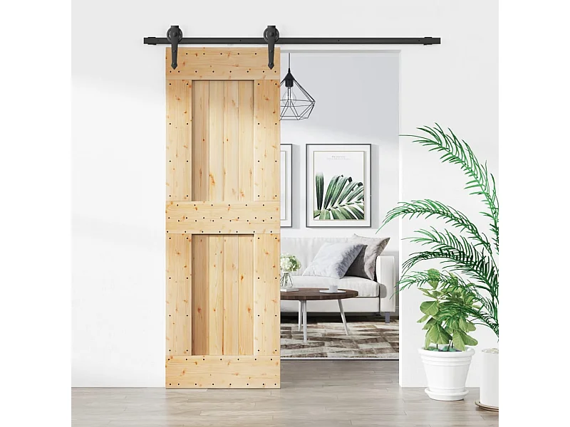 Porte coulissante et kit de quincaillerie 70x210 cm pin massif FR365673