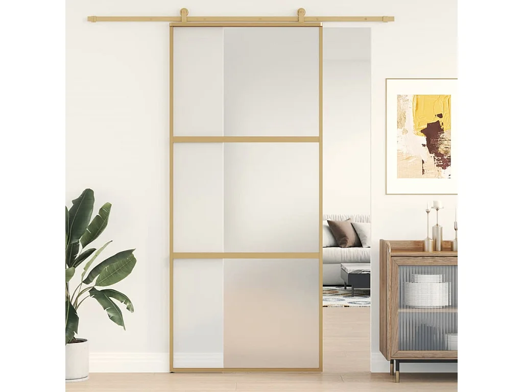 Schuifdeur 90x205 cm mat ESG-glas en aluminium goudkleurig BE249368