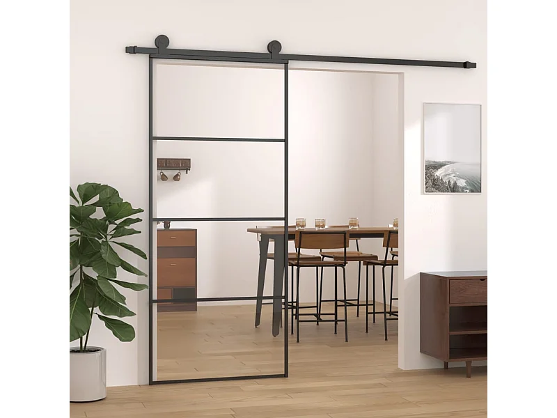Puerta corredera aluminio y vidrio ESG negra 90x205 cm ES850820