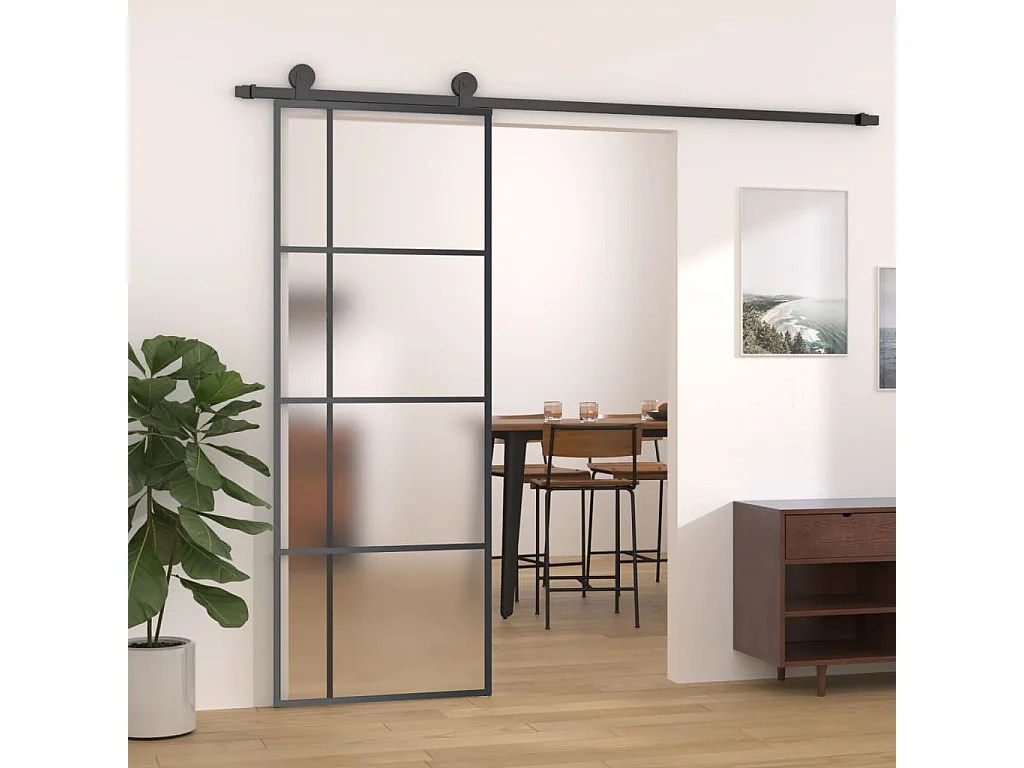Porte coulissante Verre ESG dépoli et aluminium 76x205 cm Noir FR783453