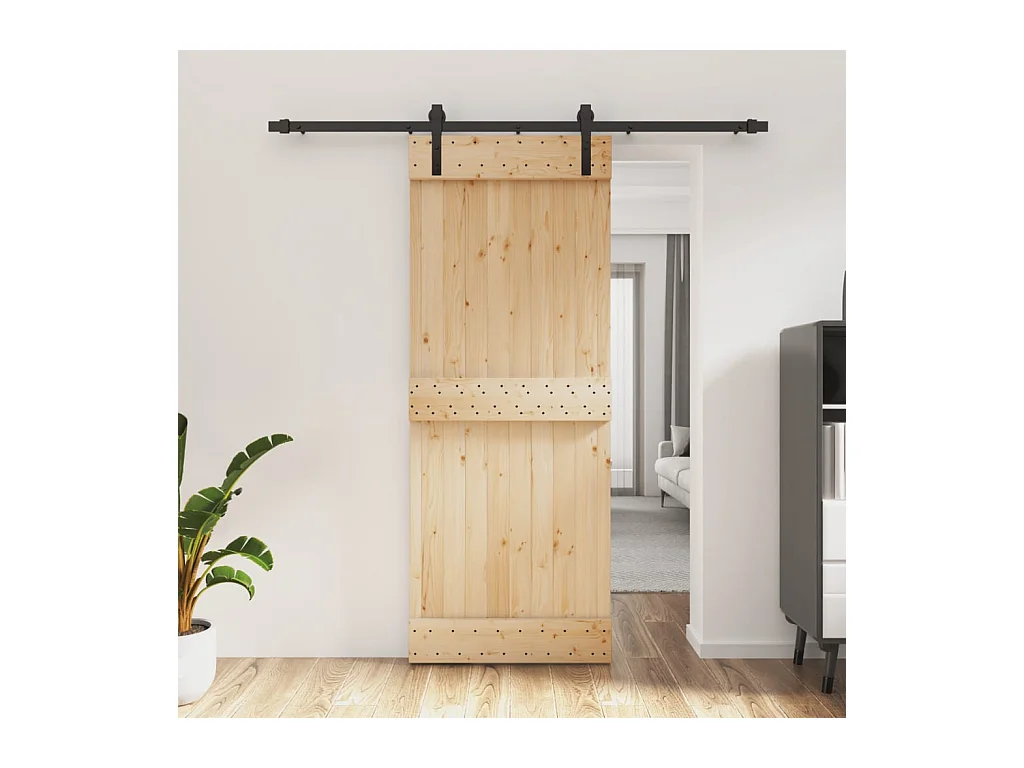 Puerta corredera con herrajes madera maciza de pino 80x210 cm ES205213
