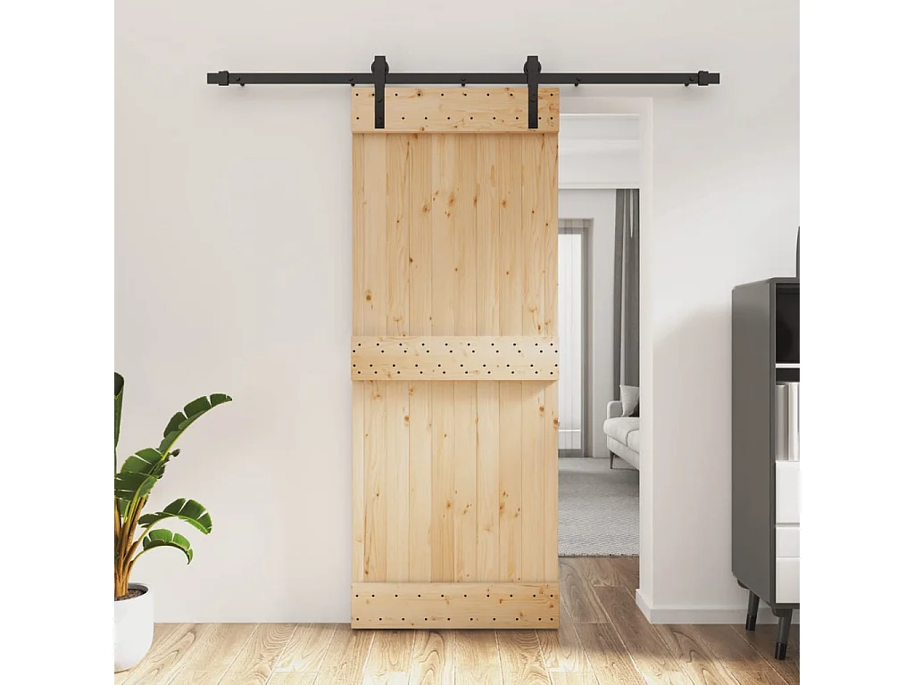 Puerta corredera con herrajes madera maciza de pino 80x210 cm ES205213