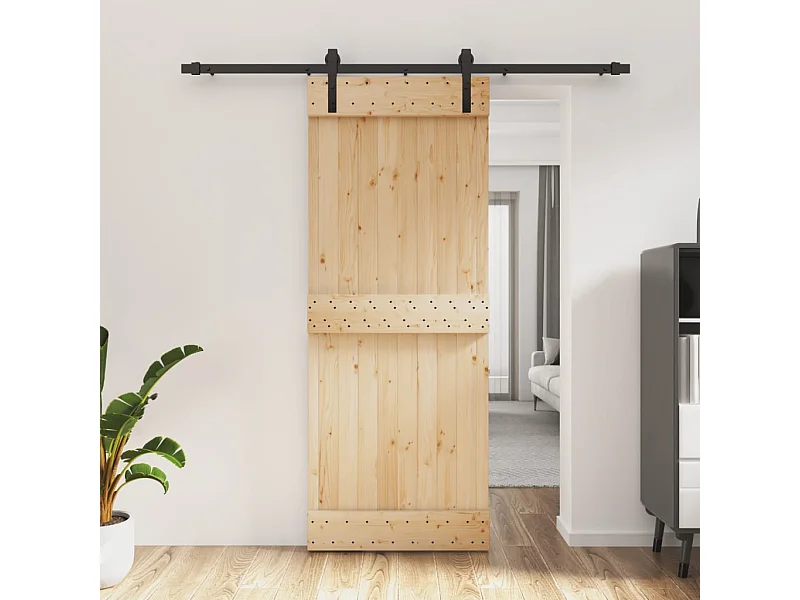 Puerta corredera con herrajes madera maciza de pino 80x210 cm ES205213