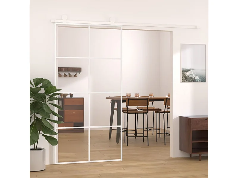 Porte coulissante Verre ESG et aluminium 102,5x205 cm Blanc FR623348