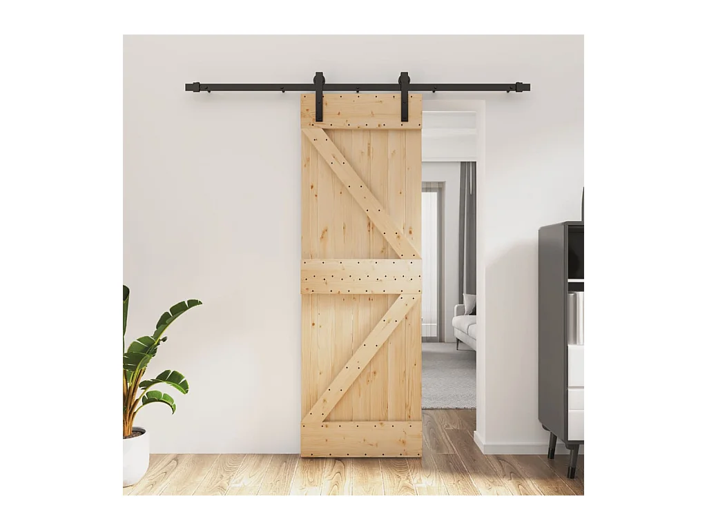Puerta corredera con herrajes madera maciza de pino 70x210 cm ES783519