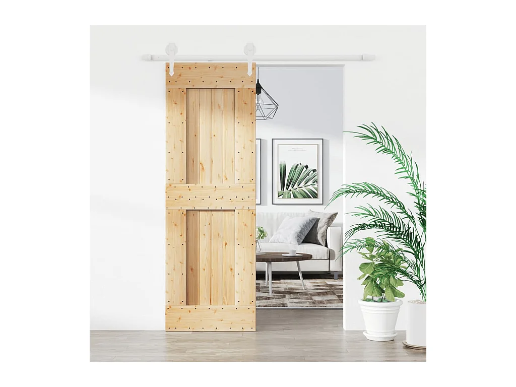 Puerta corredera con herrajes madera maciza de pino 70x210 cm ES717348