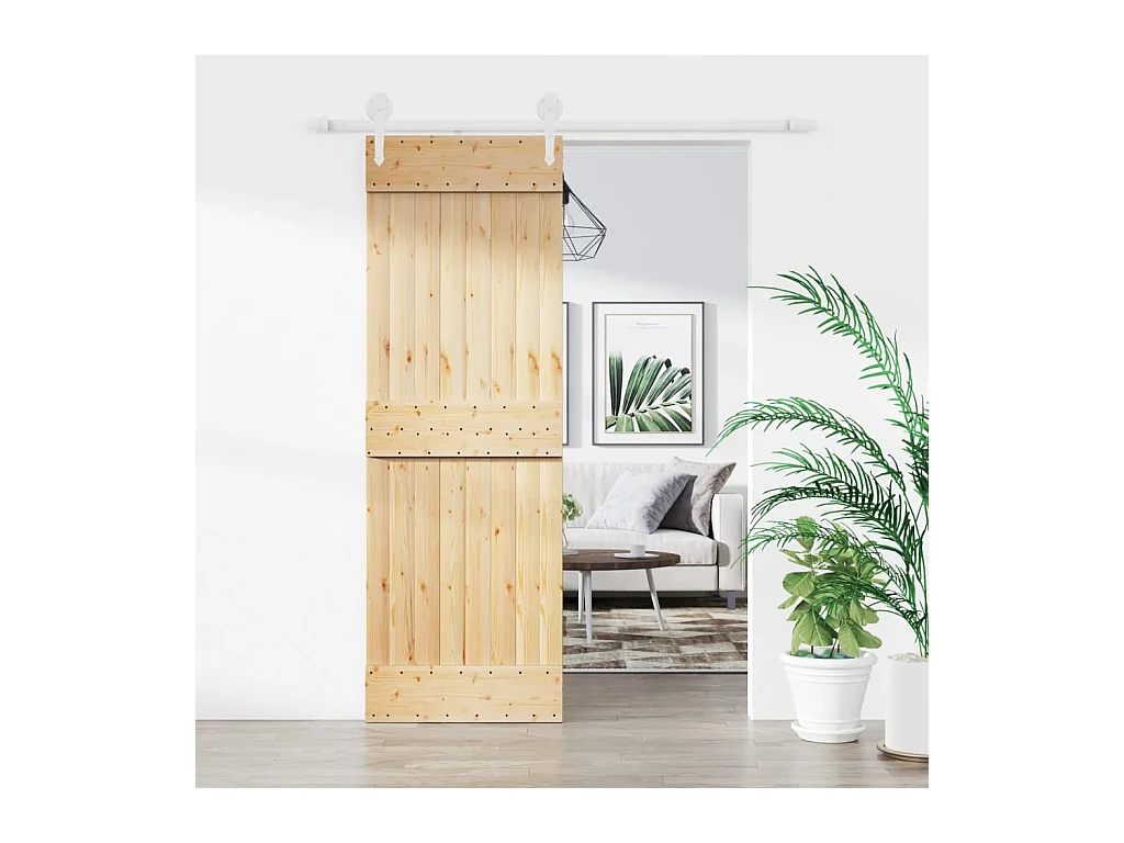 Puerta corredera con herrajes madera maciza de pino 70x210 cm ES145773