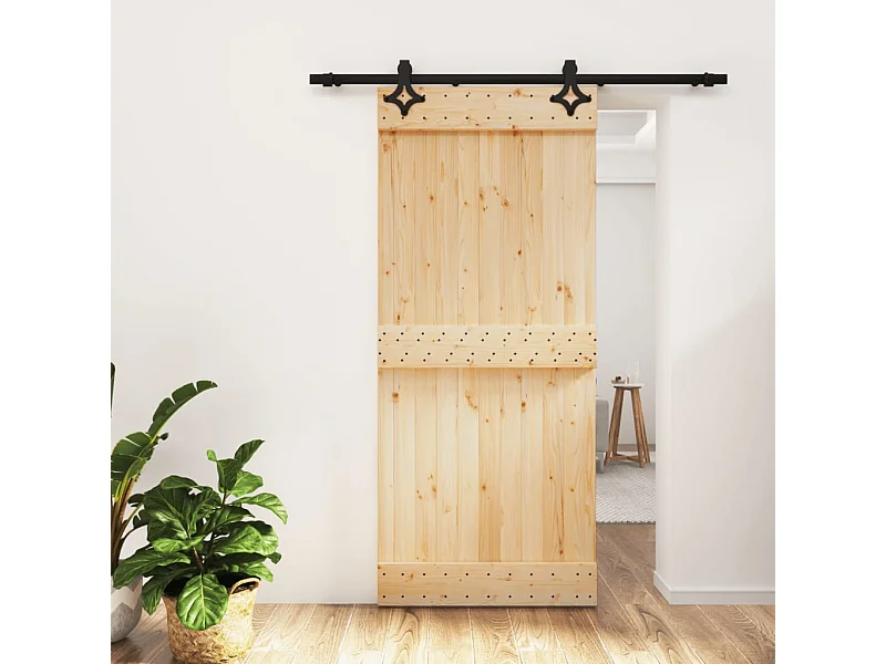 Puerta corredera con herrajes madera maciza de pino 90x210 cm ES561600