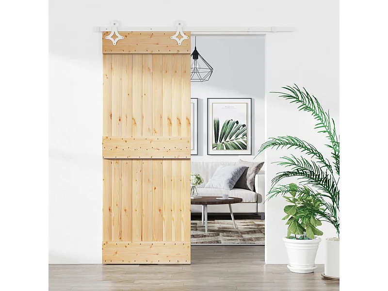 Puerta corredera con herrajes madera maciza de pino 70x210 cm ES433146