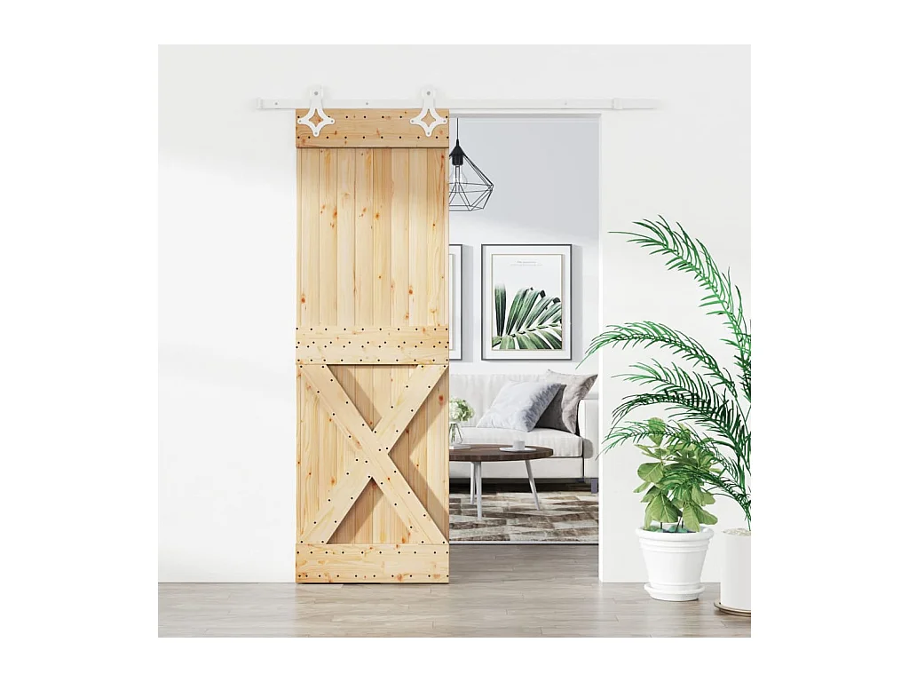 Porte coulissante et kit de quincaillerie 70x210 cm pin massif FR888681