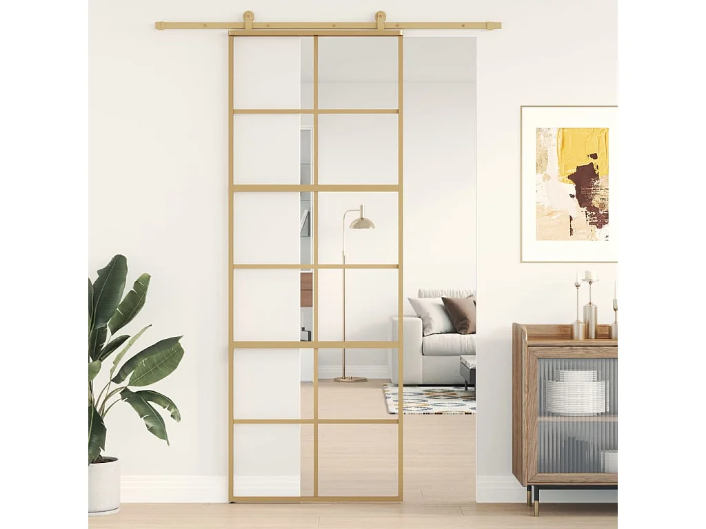 Porta deslizante 76x205 cm vidro ESG/alumínio dourado PT127025
