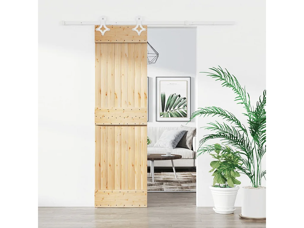 Porte coulissante et kit de quincaillerie 70x210 cm pin massif FR334374