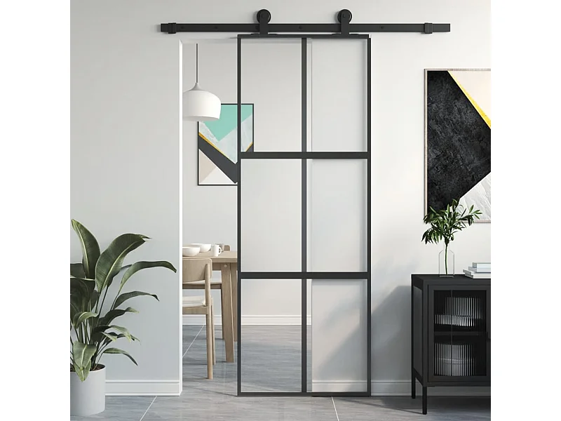 Schuifdeur 76x205 cm gehard glas en aluminium zwart BE670819