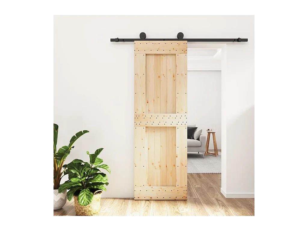 Puerta corredera con herrajes madera maciza de pino 70x210 cm ES695914