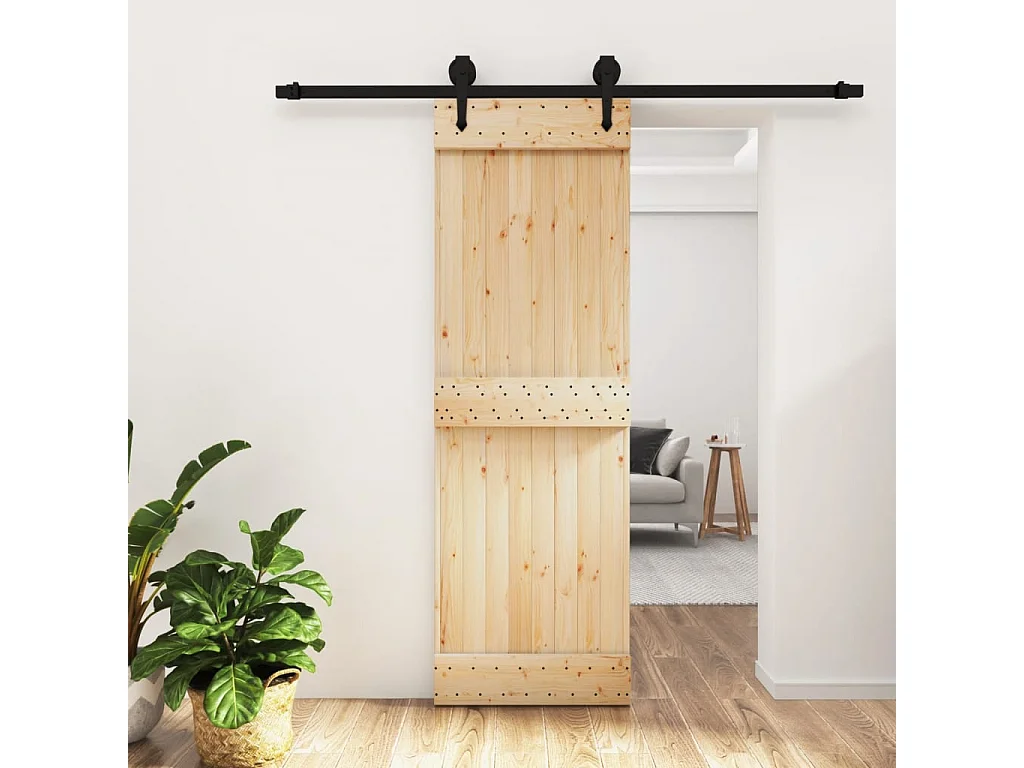 Porte coulissante et kit de quincaillerie 70x210 cm pin massif FR667995