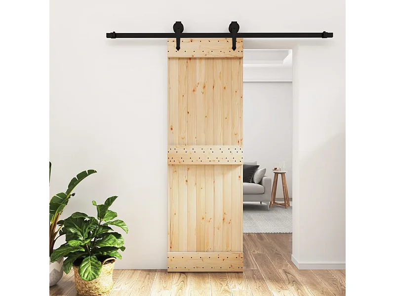 Puerta corredera con herrajes madera maciza de pino 70x210 cm ES465947