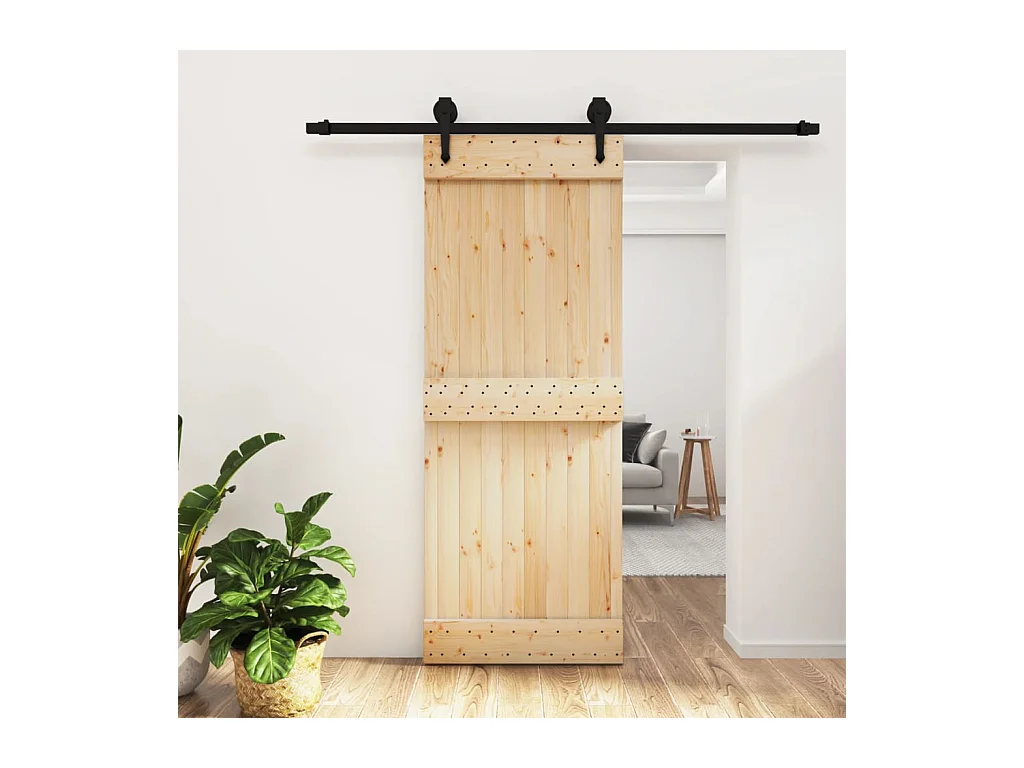 Puerta corredera con herrajes madera maciza de pino 80x210 cm ES523436