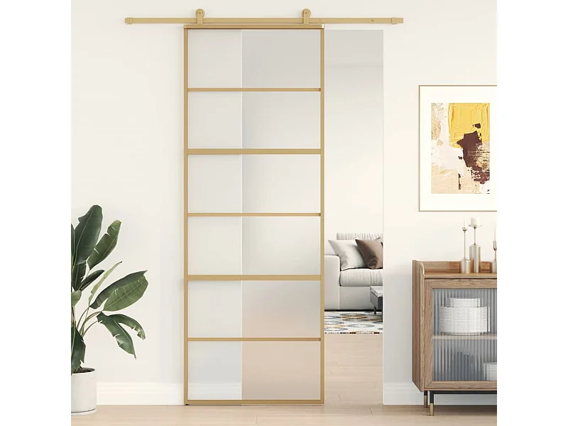 Porta deslizante 76x205 cm vidro ESG fosco/alumínio dourado PT783793