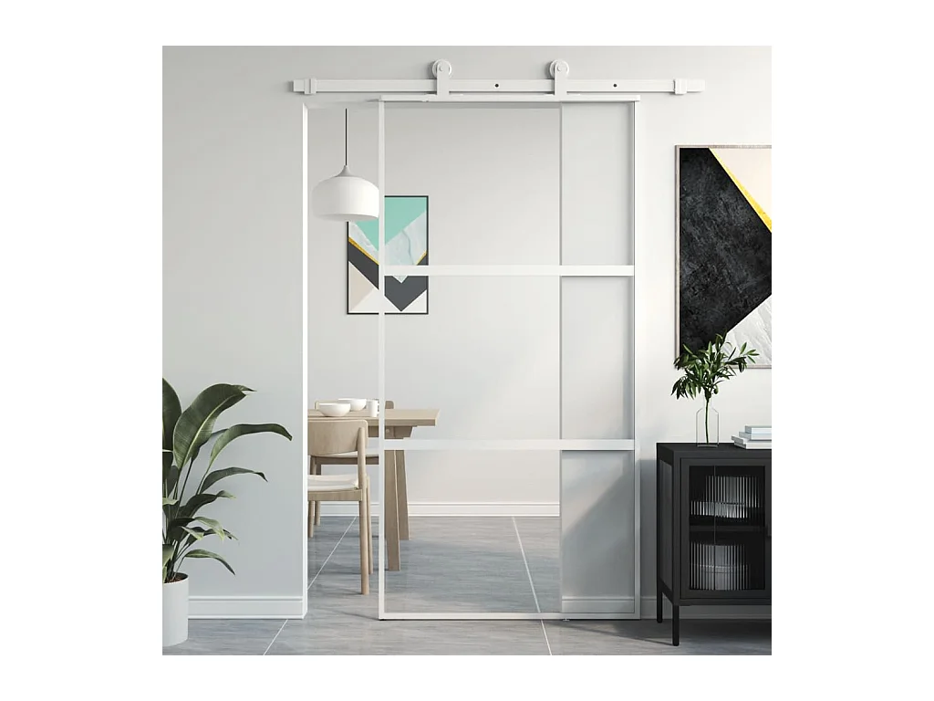 Porte coulissante blanc 102,5x205 cm verre trempé aluminium FR556243